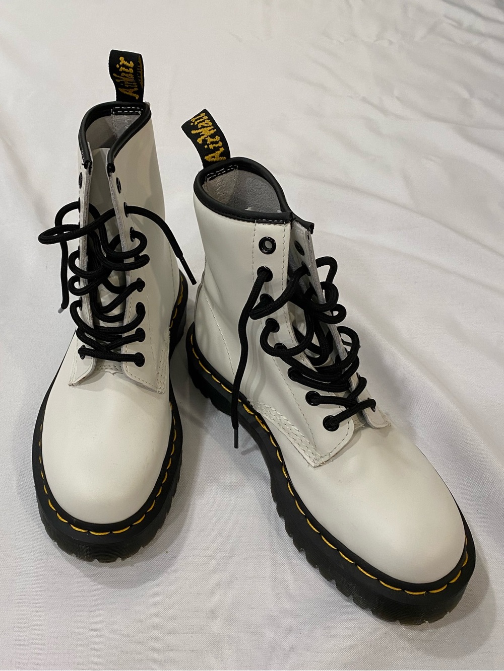 Dr. Martens Cream Leather Lace-Up Boots with Black Trim